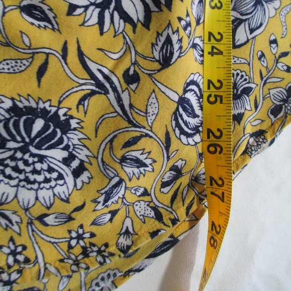 Lucky Brand Yellow and Blue Floral Button-Down Collarless Top Size L - Picture 11 of 12